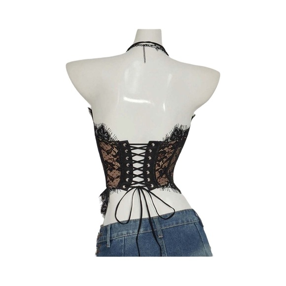 Goth Glam Black Lace Corset Top (6/M) - Picture 3 of 11